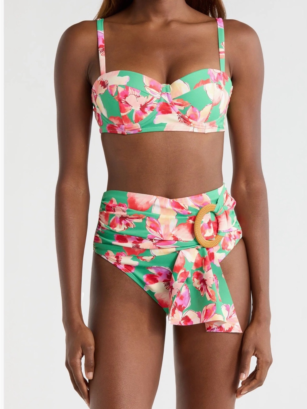Hutch underwire bikini top & Floral High-Waist Bikini Set - Green/Pink small